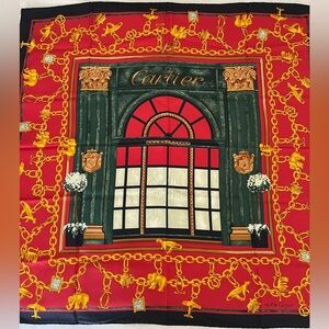 Rare Cartier Boutique Facade Paris Silk Scarf Collectible Vintage 1970-1980
